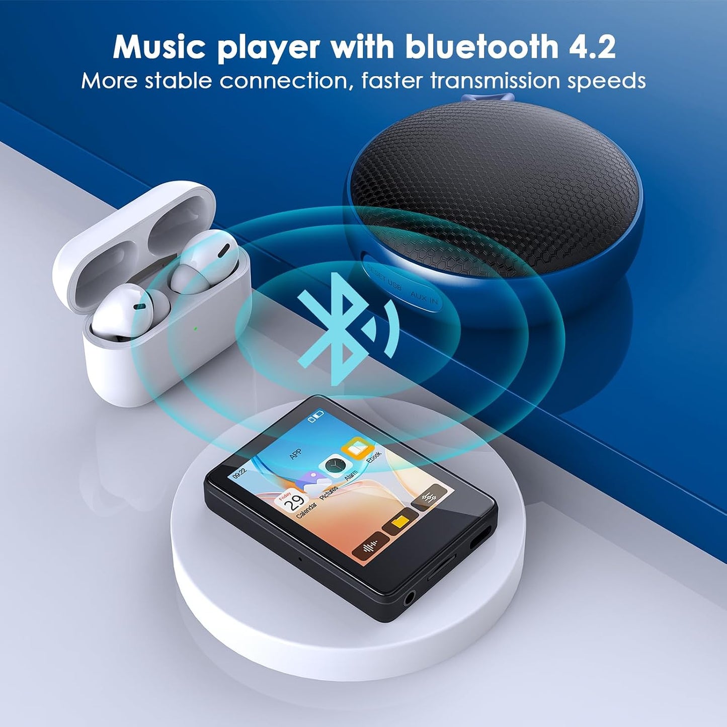 freeout 64GB MP3 MP3 Player with Bluetooth, Music Player with Built-in HD Speaker, Player for Kids, FM Radio, Voice