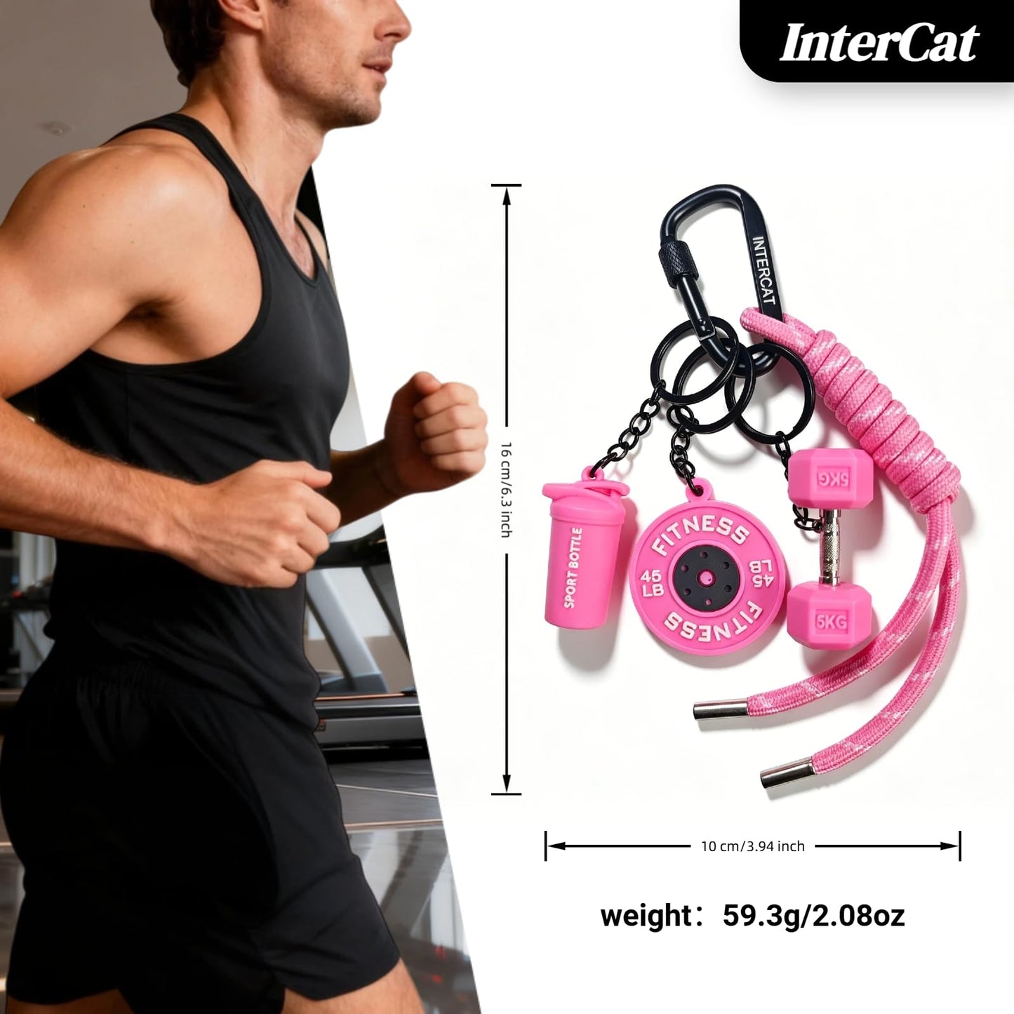 InterCat Gym Keychain accessories for women,Fitness Keychain Set,Cute bag gym charms workout accessories,Pink Silicone Mini Dumbbell Weight Bottle, Fitness Gifts for Men Women