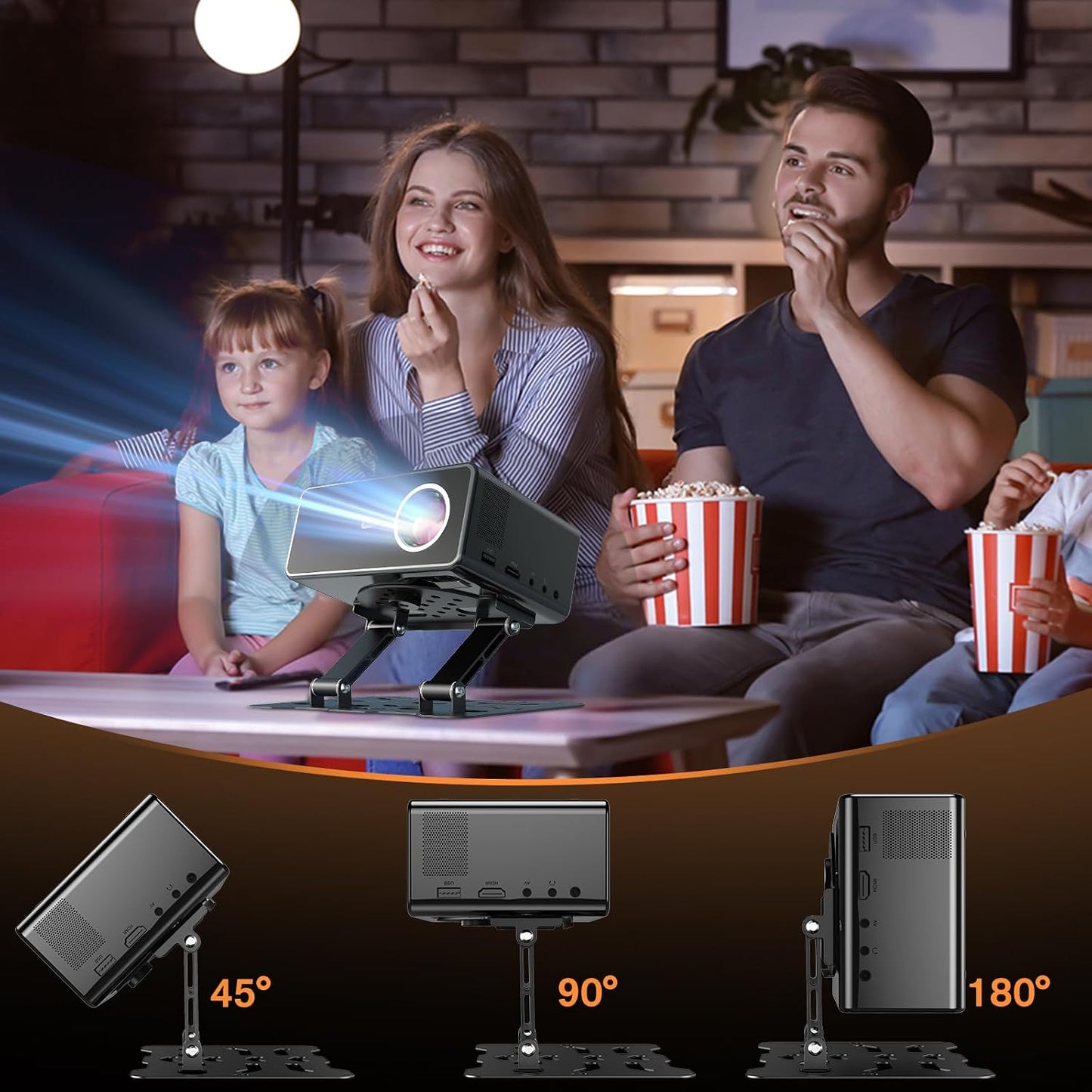 3-in-1 180 1/4" Adjustable Projector Mount Stand Universal Ceiling/Wall/Table Mount with Dual-Axis Rotation, Multi-Hole
