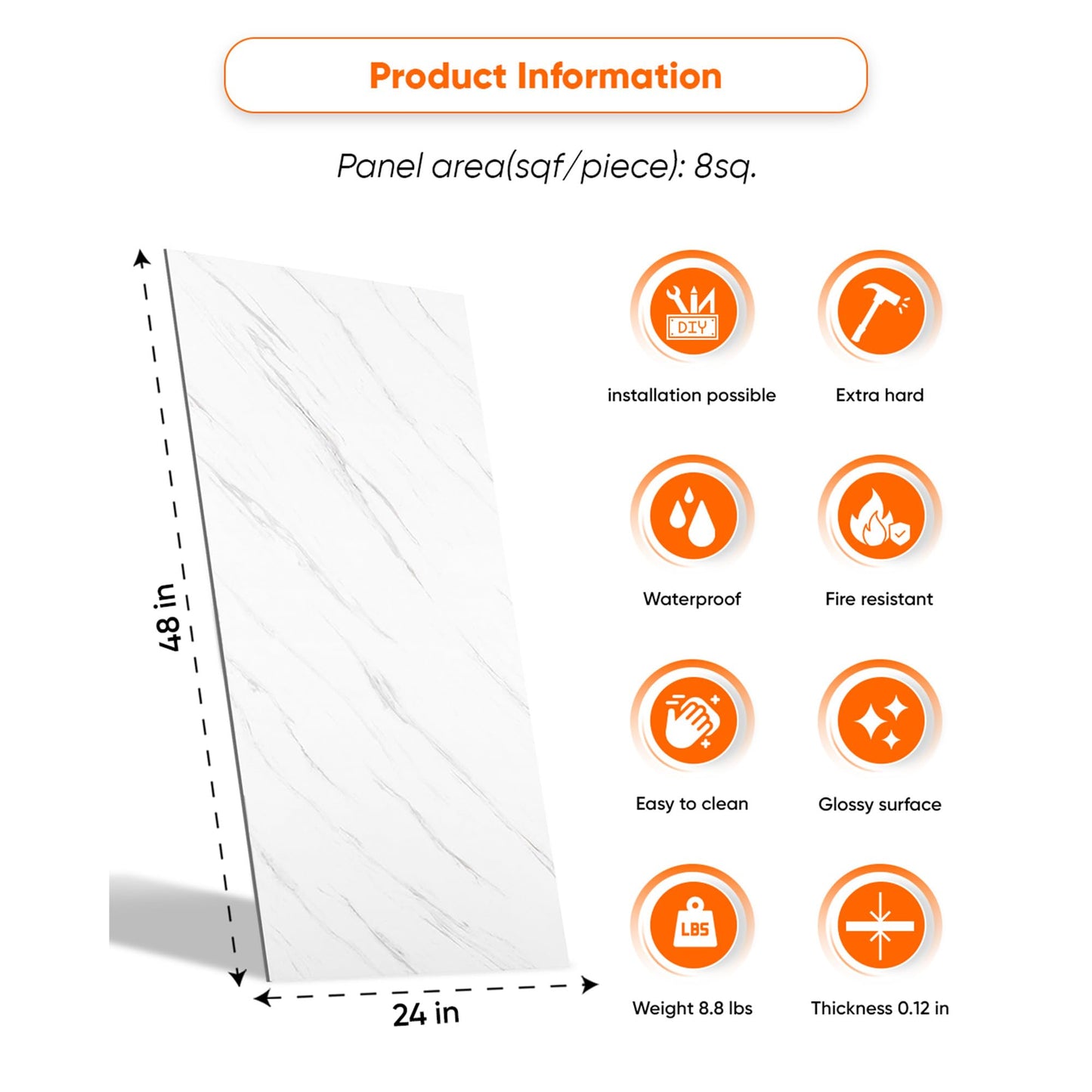 IZODEKOR 4 Pcs 24"x48" PVC Marble Wall Panels - Realistic Marble Look, 3D Wall Panels for Shower Tile and Interior Decoration - Covers 30 Square Feet | Ice Berg Grey