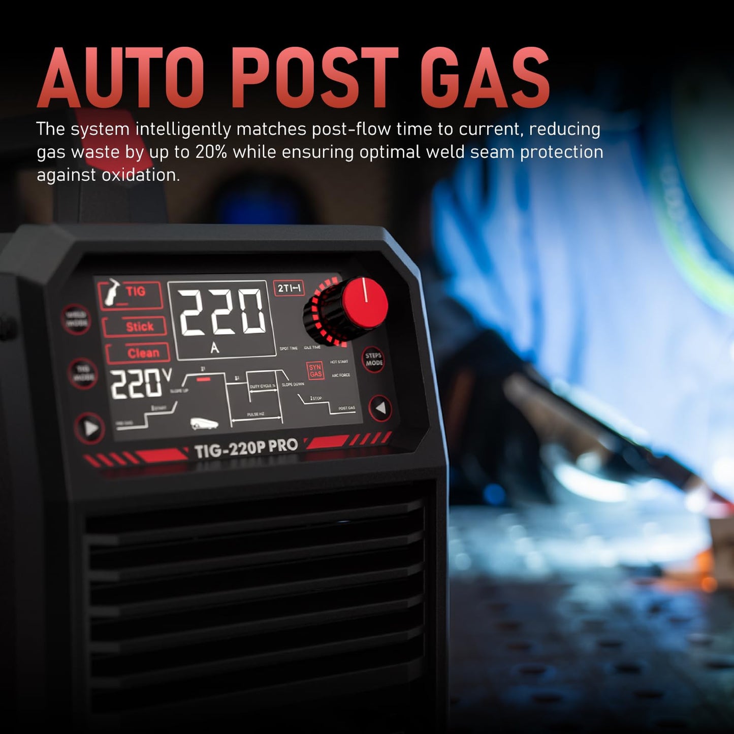 YESWELDER 220A TIG Welder 5 In 1 with Pulse, 110V/220V Dual Voltage STICK/DC TIG/PULSE TIG/COLD SPOT TIG/WELD CLEAN MODE with HF Start, Auto Post-Gas, Foot Pedal Interface
