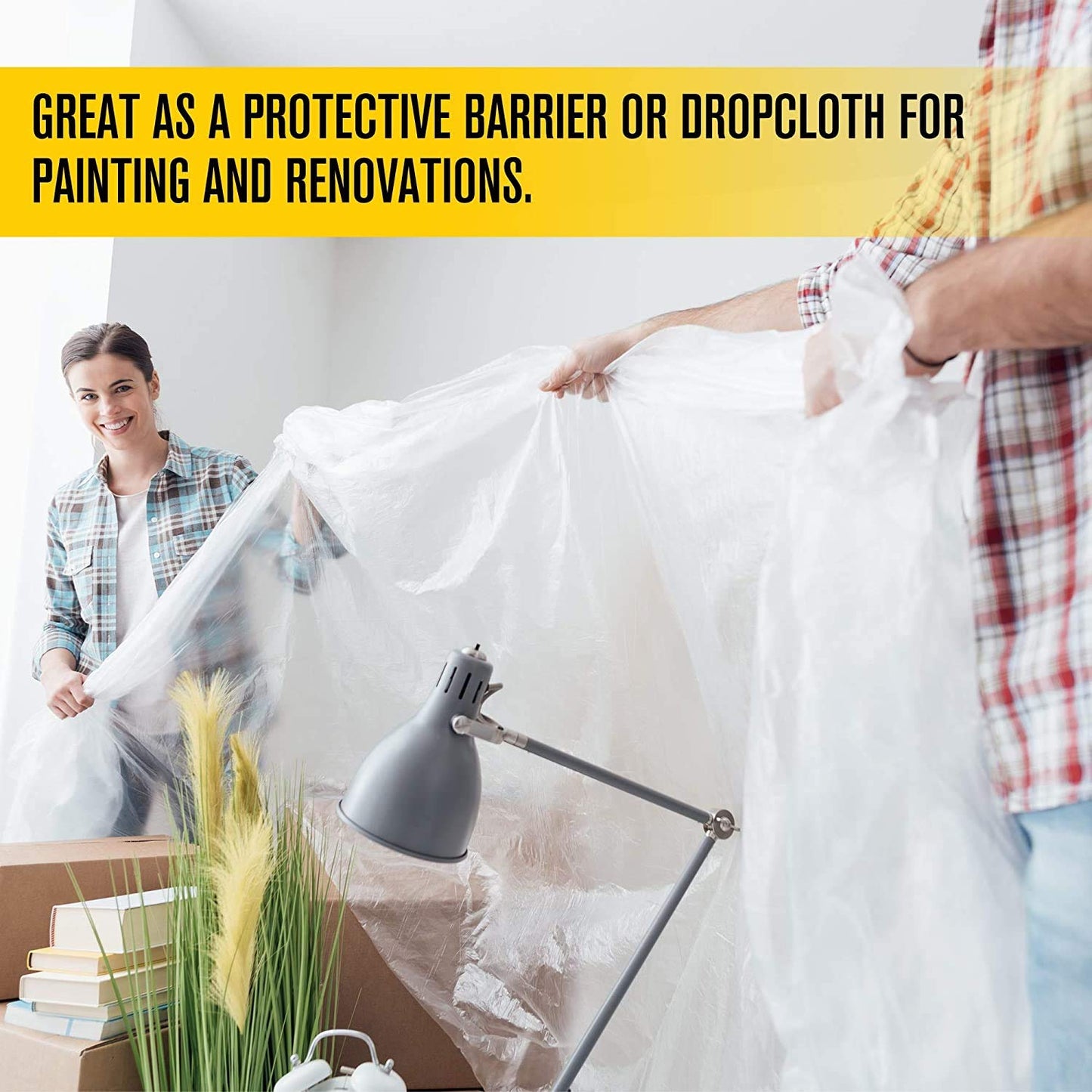 Aluf Plastics 6 MIL Thick Extra Strong Heavy Duty Fire Retardant Clear All Purpose Vapor and Moisture Barrier Sheet Tarp/Drop Cloth - 20" x 100' - For Painting, Furniture, Carpet, & Contractor
