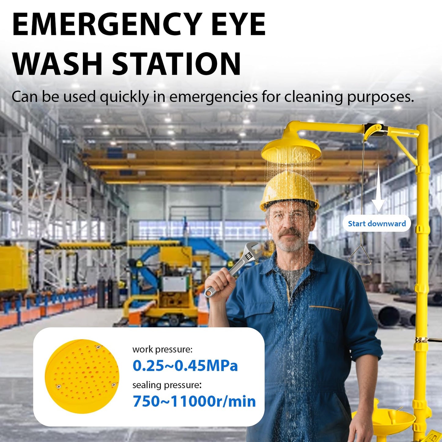 Emergency Shower Eye Wash Station Safty Shower Combination Eye Wash Station, NPT Thread with Emergency Sign First Aid Eyewash Station (ABS)