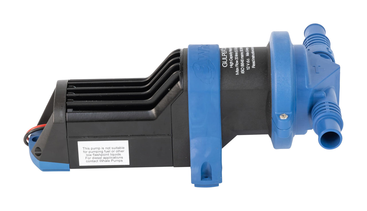 Whale Gulper 320 (24V) High Capacity Graywater Waste Pump, 5 GPM, Handles Waste from Multiple Drains - No Filters, Non Clog, BP2054