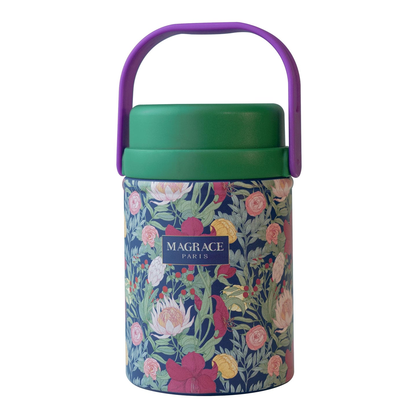 MAGRACE Vaccum Insulated Food Jar - Boho Floral Thermal Lunch Container for Office Outdoor Hot & Cold Meals, Wide Mouth Thermo for Adult, W/Foldable Spoon (Pastoral)