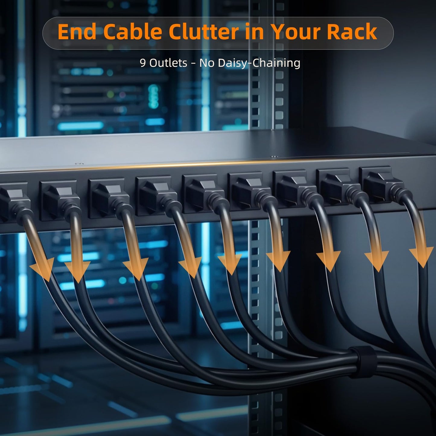 9 Outlet Rack Mount Power Strip with Individual Switches, PDU Surge Protector 15A 125V 1875W, 1U Server Rack Power Distribution Unit with Overload Protection and Power Monitoring, 6.5FT Cord