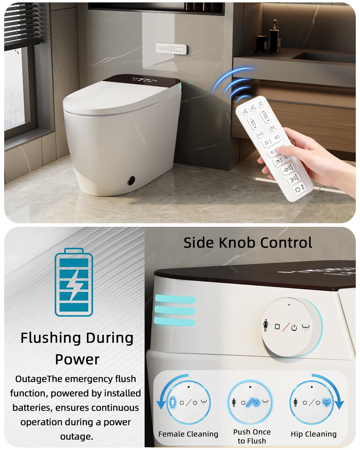 TOTTE Luxury Smart Toilet with Bidet, Hands-Free with Auto Open/Close Lid & Self-Cleaning Bowl | Adaptive Warm Water Wash & Heated Seat, Built-in Aroma, One-Piece Elongated Design