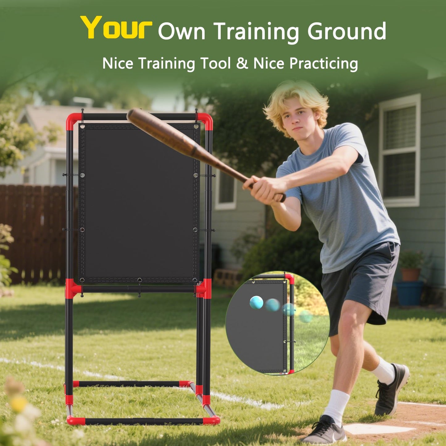 Olpchee Baseball Strike Zone Target for Plastic Balls Compatible with Wiffle Ball and Blitzball Pitching Training Strike Zone Target Set Up and Assemble Easily(Black)