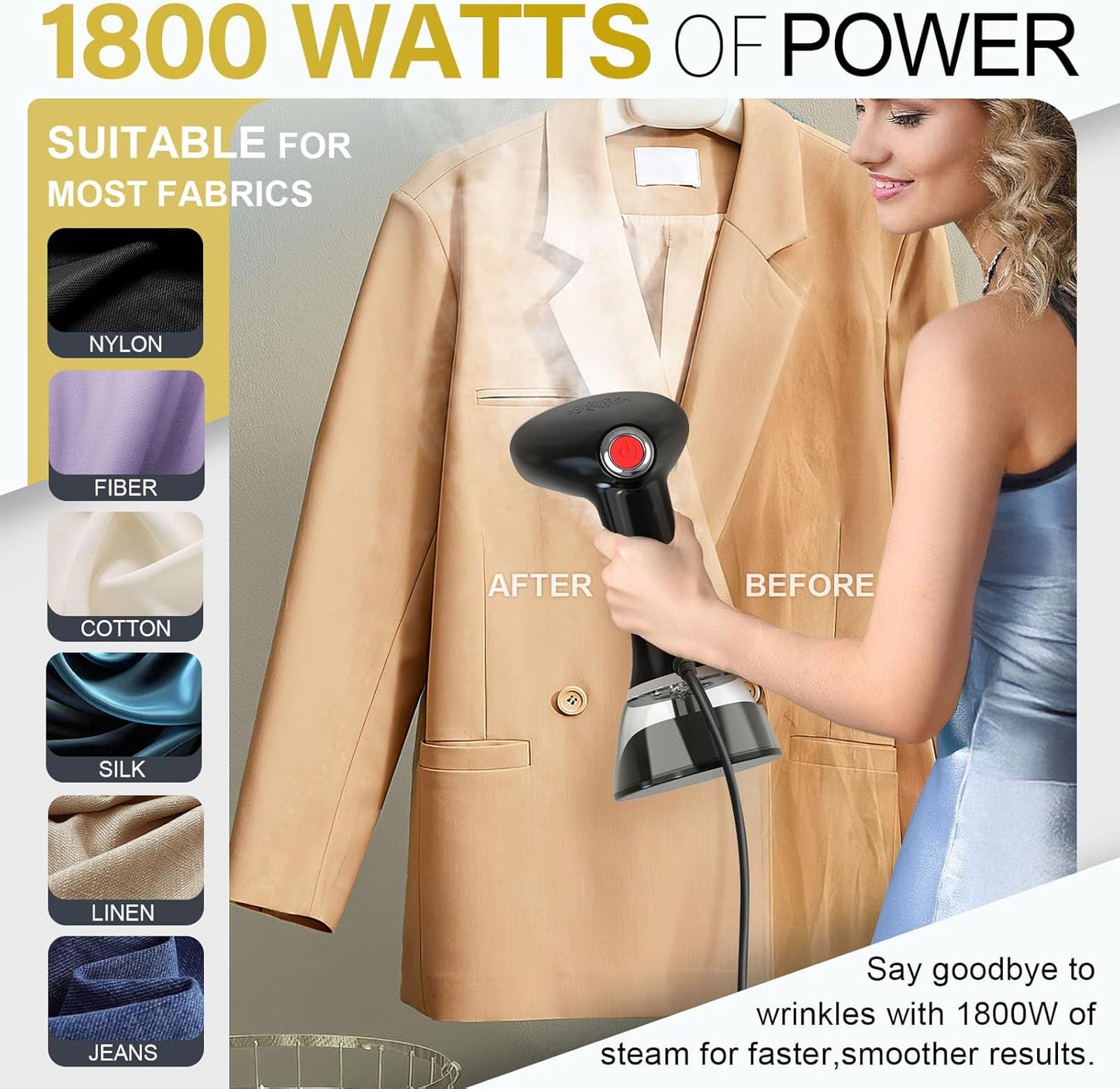 Skiennix Handheld Clothes Steamer - 1800W Fast Heat-Up, 3 Steam Settings, 380ml Tank, Portable Travel Use