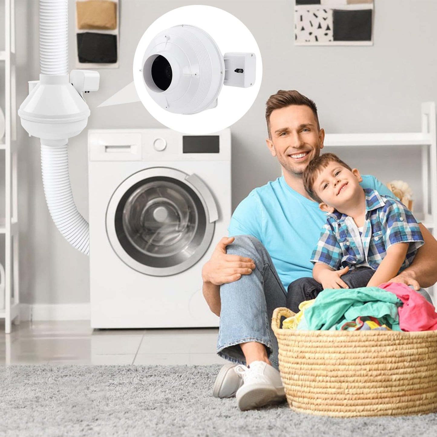 Dryer Booster Fan with Pressure Switch for Automatic Activation, Effectively Boosting Drying Efficiency and Reducing Lint Buildup. Compatible with Dbf110 Vent Booster Fans， 4-Inch With Plug, 167 CFM