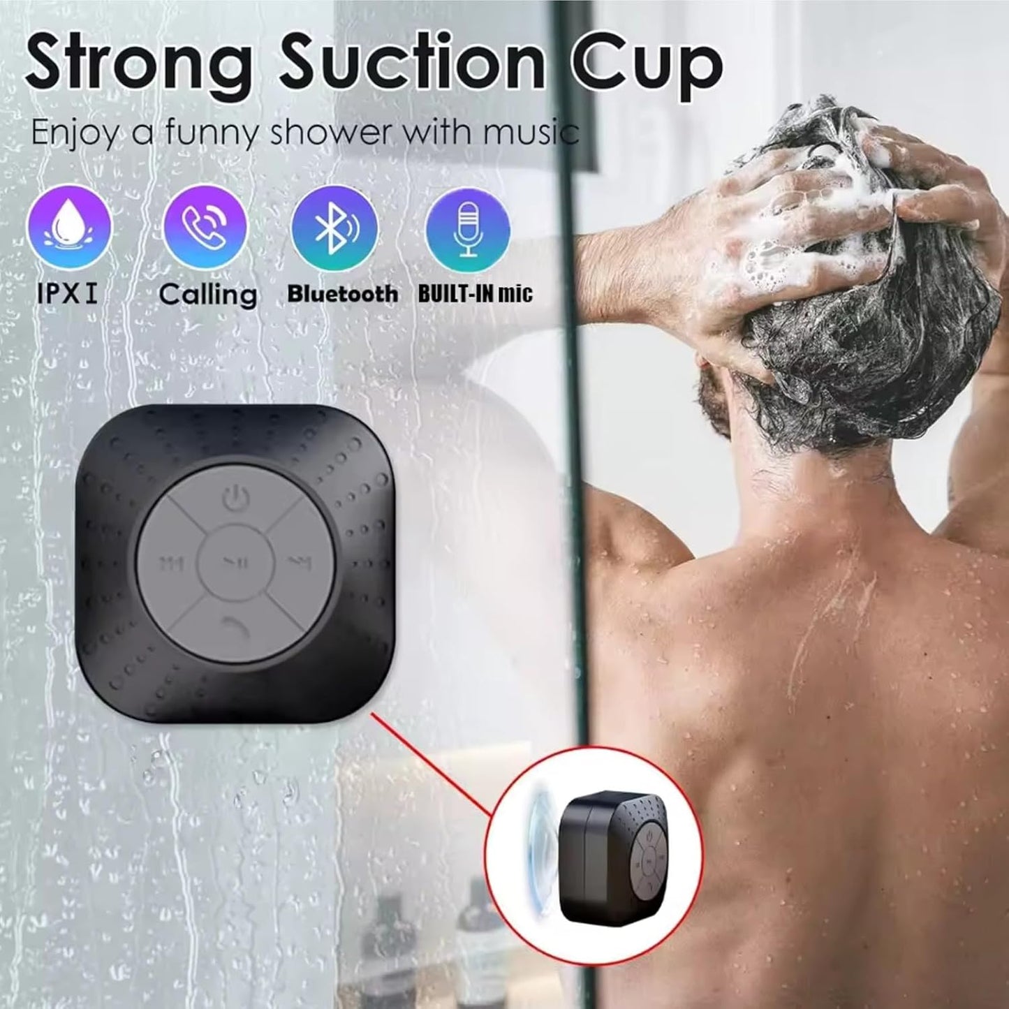 Densleonis Portable Bluetooth Shower Speaker, Wireless Water-Resistant Speaker with Suction Cup Bathroom Speaker