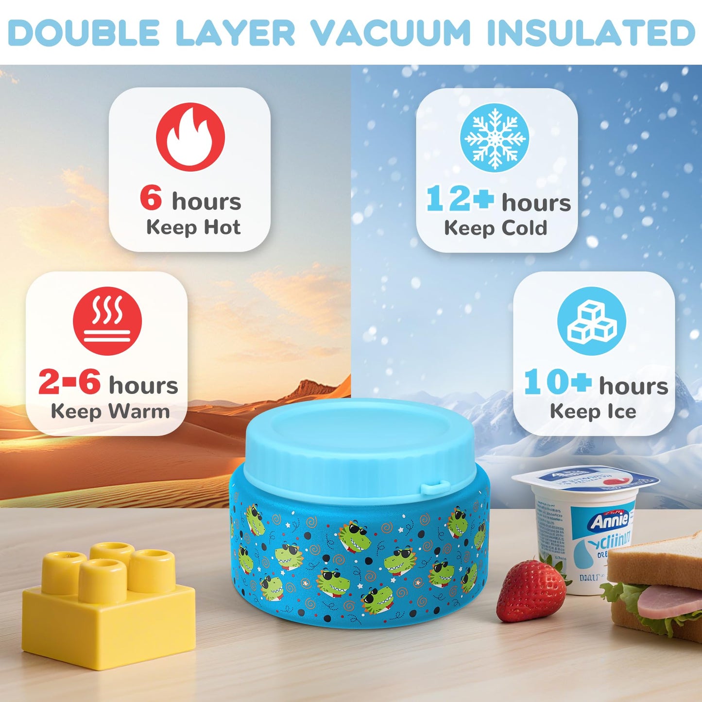 Zenvory 10oz Soup Thermo for Hot Food Silicone Snack Cup Set for Kids Lunch Thermo Leak-Proof Vacuum Stainless Steel Wide Mouth Food Jar for School Travel