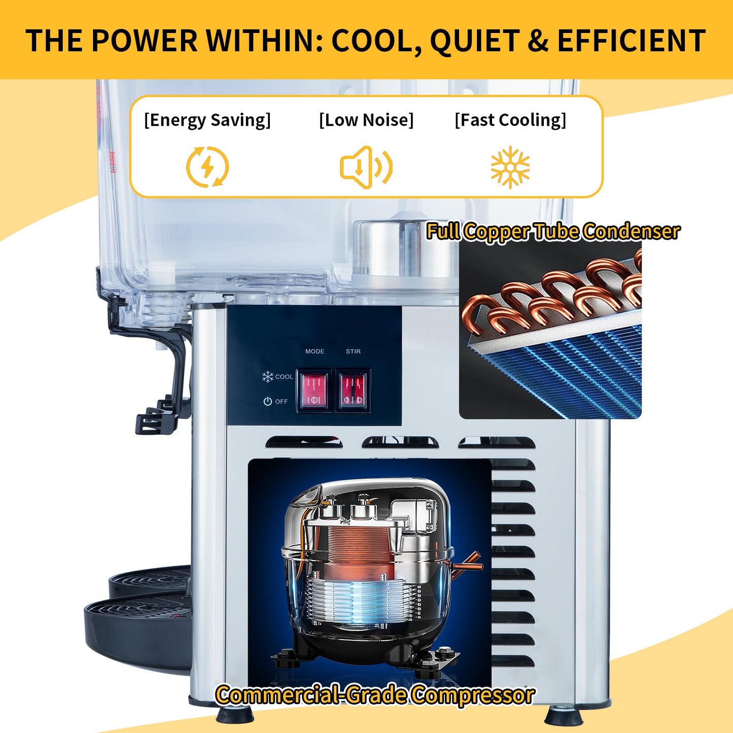 FSKEKU Commercial Beverage Dispenser, 36L (9.5 Gal) Refrigerated Juice Drink Machine, Stainless Steel Cold Iced Tea Cooler for Restaurant, Bar, Buffet