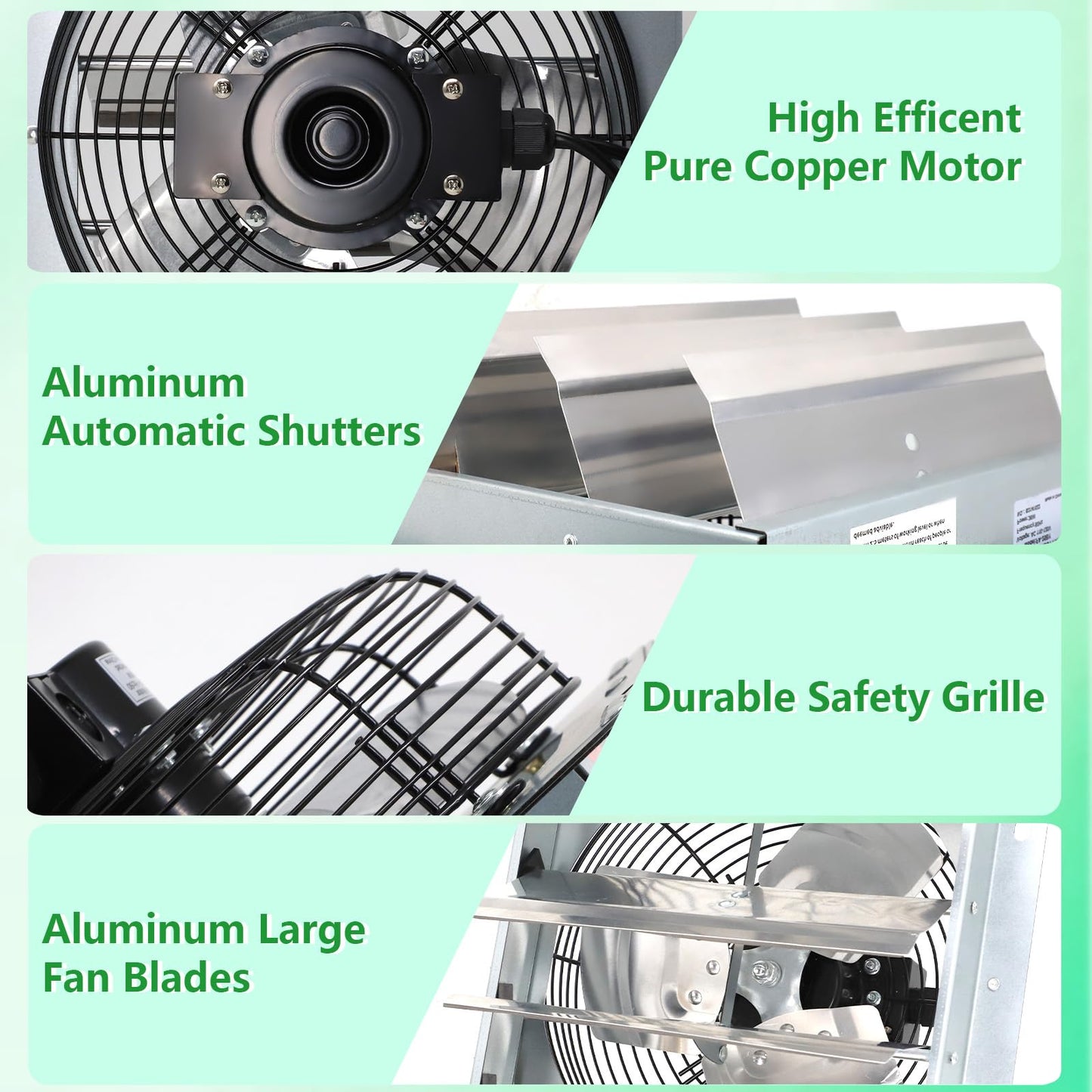 Aibabcue Shutter Exhaust Fan with Thermostat & Speed Control, 1030 CFM,1688RPM, Upgrade 12 inch Wall Mount Attic Vent Fan for Chicken Coops, Greenhouse, Gable, Barn, Garage, Shed Ventilator