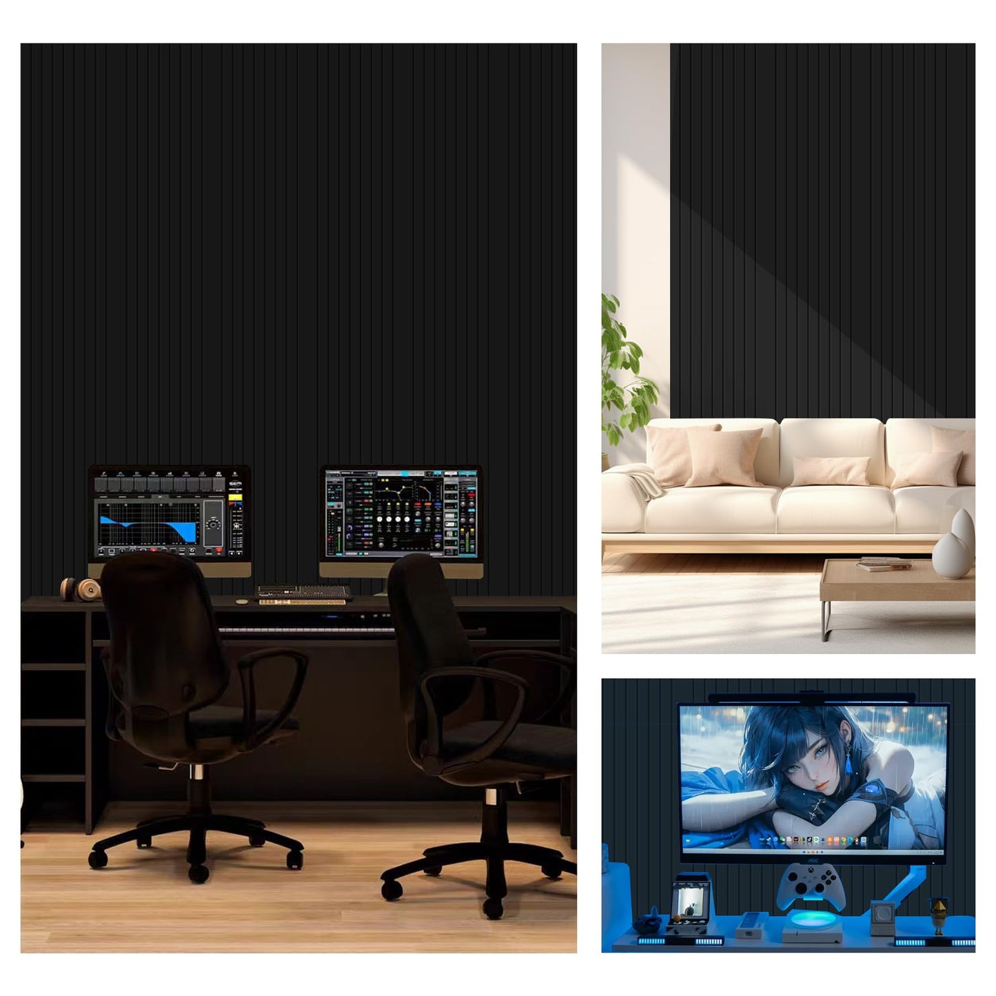 10 Pack Self-Adhesive Sound Proof Foam Panels for Walls – 48" x 12" XLarge Acoustic Panels, Decorative Sound Absorbing Wall Panels for Home, Office, Studio, Easy Peel and Stick Installation
