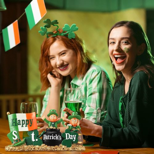 Fumete St. Patrick's Day Decorations | Leprechaun Figurines & Green Shamrock Home Decor