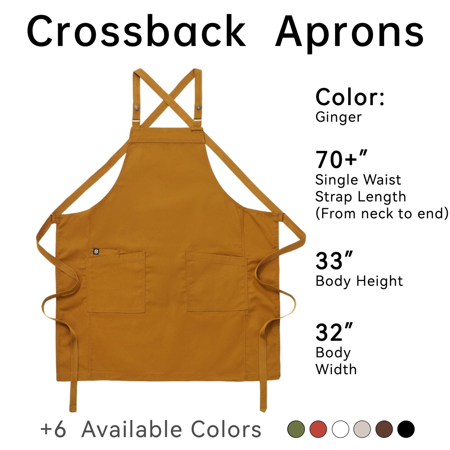 Guolamy Unisex Kitchen Apron, Cross Strap Apron with 2 Pockets, Durable Waterproof Professional Apron 4251JC(Ginger, 1 Pack)