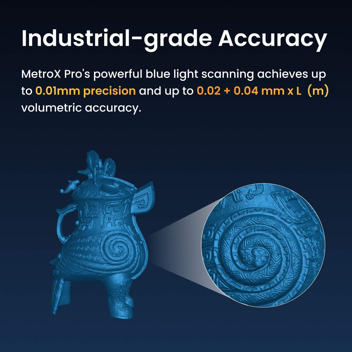 Revopoint MetroX Pro 3D Scanner for 3D Printing Handheld, Industrial-Grade Precision 0.01mm, 30+15 Blue Laser Scan, Full Color Scanning, for Reverse Engineering & Automotive Modeling, Advanced