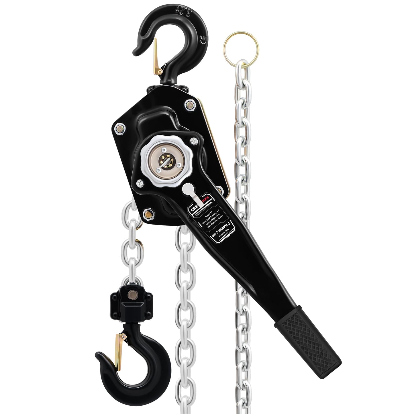 CREWORKS Lever Chain Hoist, 3 Ton 6600 lb Capacity 10 ft Manual Chain Hoist with G80 Galvanized Chain & Swivel Hooks, Heavy Duty Manual Lever Hoist for Construction Warehouse Automotive Factory
