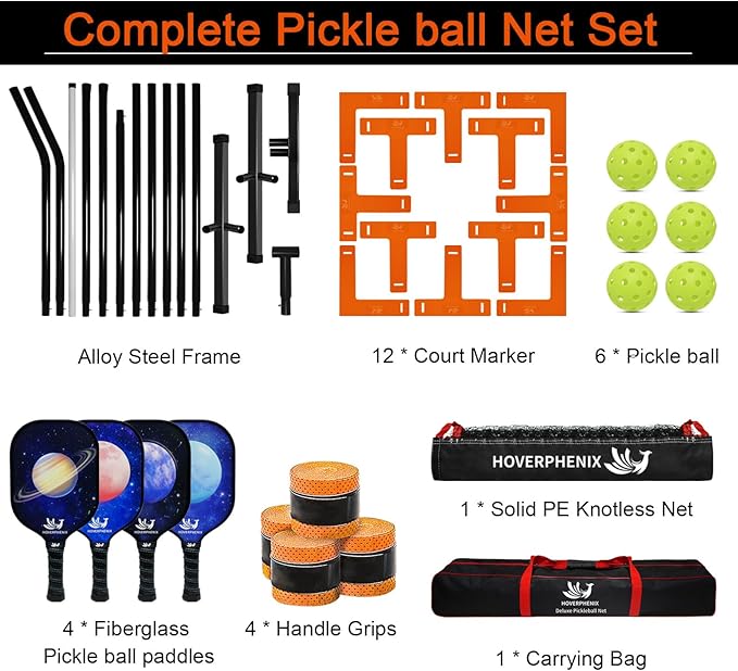 Pickleball Net for Driveway, Portable Pickleball Net System with Regualtion Size 22FT Pickle Ball Net, Outdoor Pickleballs, Carry Bag, Weather Resistant Metal Frame