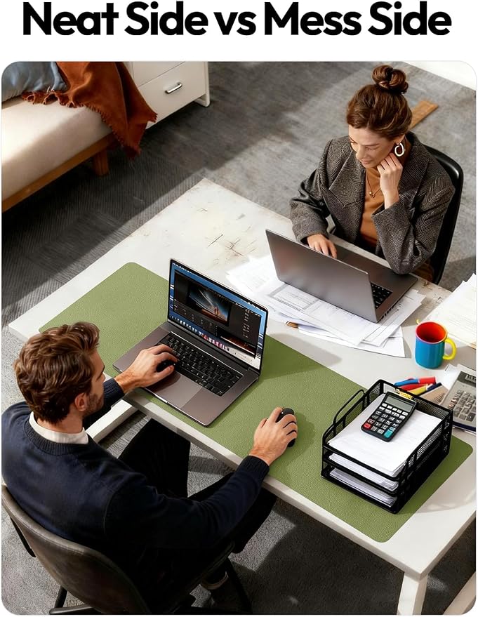 YSAGi Leather Desk Pad Protector, Office Desk Mat, Large Mouse Pad, Non-Slip PU Leather Desk Blotter, Laptop Desk Pad, Waterproof Desk Writing Pad for Office and Home (Green,55" x 24")