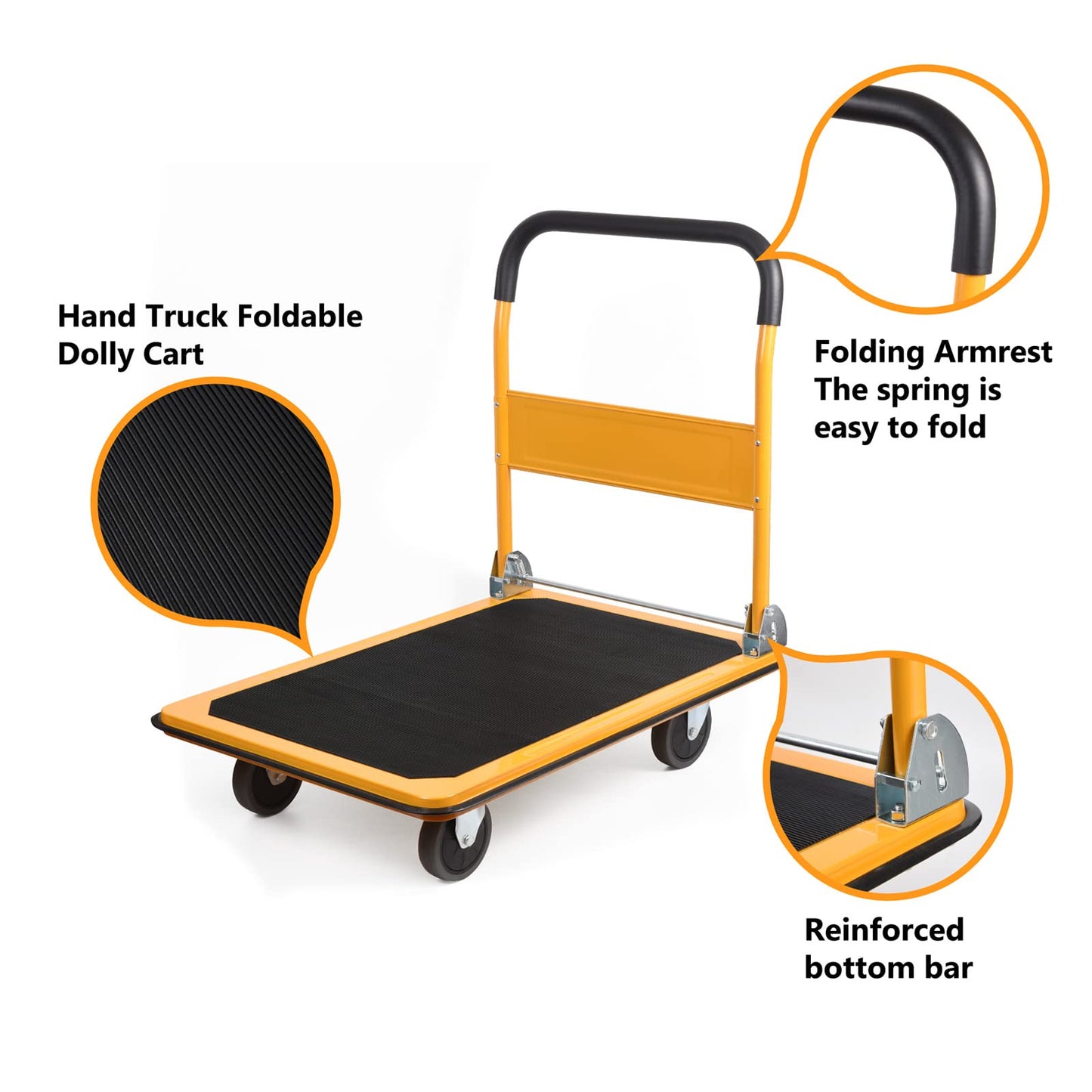 LEADALLWAY Platform Truck Large Size 880lbs 35.8x24x34.3inches Yellow with 2 Rope+Collapsible Service Cart