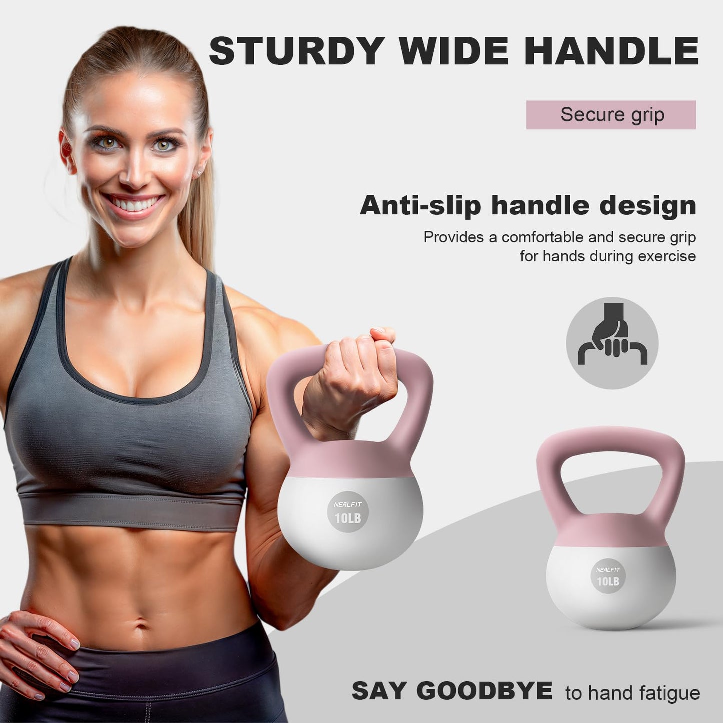 NEALFIT Soft Kettlebell 5LB/10LB/15LB/20LB/25LB, Kettlebells for Home Gym Strength Training, Anti-Slip Fitness Weights for Men Women (5LB Pink-White)