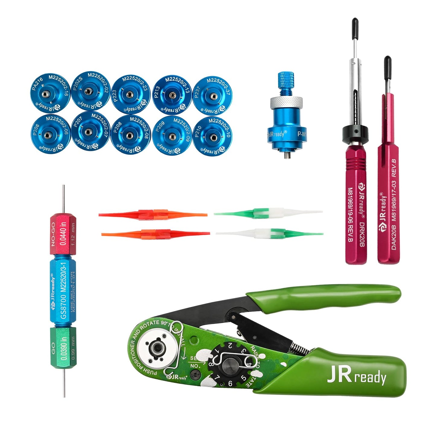 JRready ST2161-1 Aviation Crimp Tool Kit NEW-AS2G Miniature Crimper M22520/2-01 for G125 GO NO-GO GAGE 11 Pcs Positioners DAK20B DRK20B M81969/14-01 M81969/14-10 Installing Removal Tool