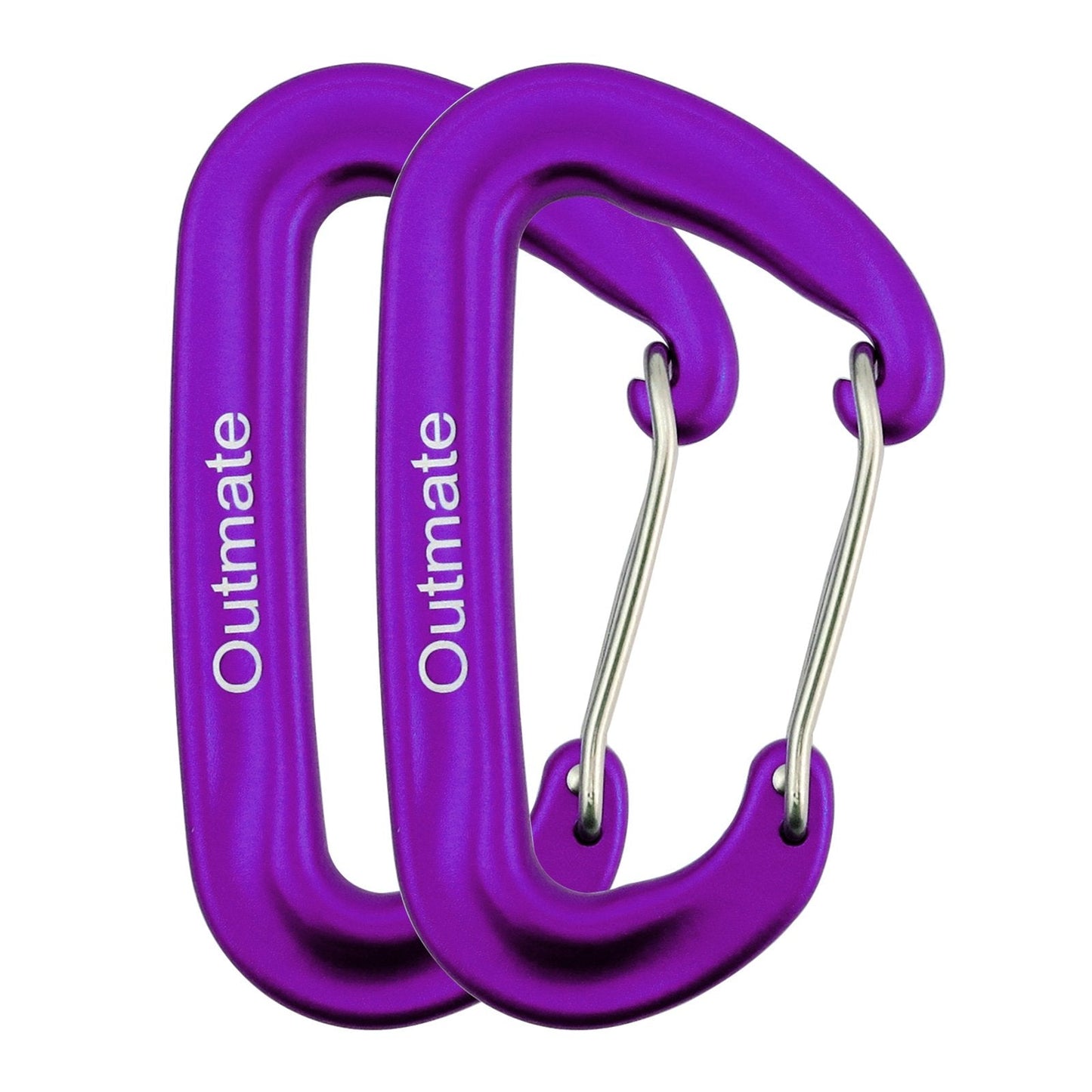 Outmate 12kN 3.2"x2" Heavy-Duty Carabiner Clips - Durable, Lightweight Aluminum Alloy Carabiners for Hiking, Camping, Keychains, Dog Leashes, Hammocks & More(Wire gate,2 Purple)