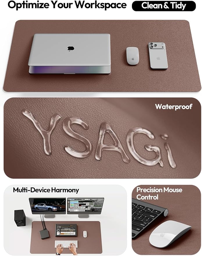 YSAGi Leather Desk Protector, Office Mat, Large Mouse Mat, Non-Slip PU Leather Blotter, Laptop Desk, Waterproof Writing Pad for Office and Home (Chocolate, 47" x 17")