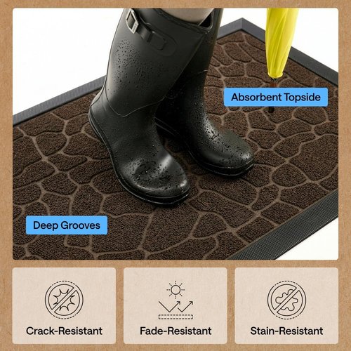 GORILLA GRIP Waterproof All-Season WeatherMAX Doormat - Natural Rubber, Stain & Fade Resistant, 29x17, Dark Brown Pebble