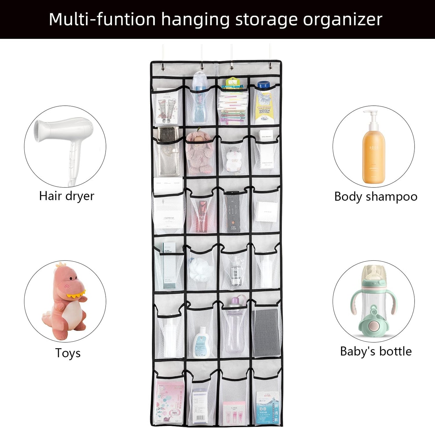 SAVERHO Over The Door Shoe Organizer - 24 Mesh Pockets for Efficient Storage | White Hanging Shoe Rack