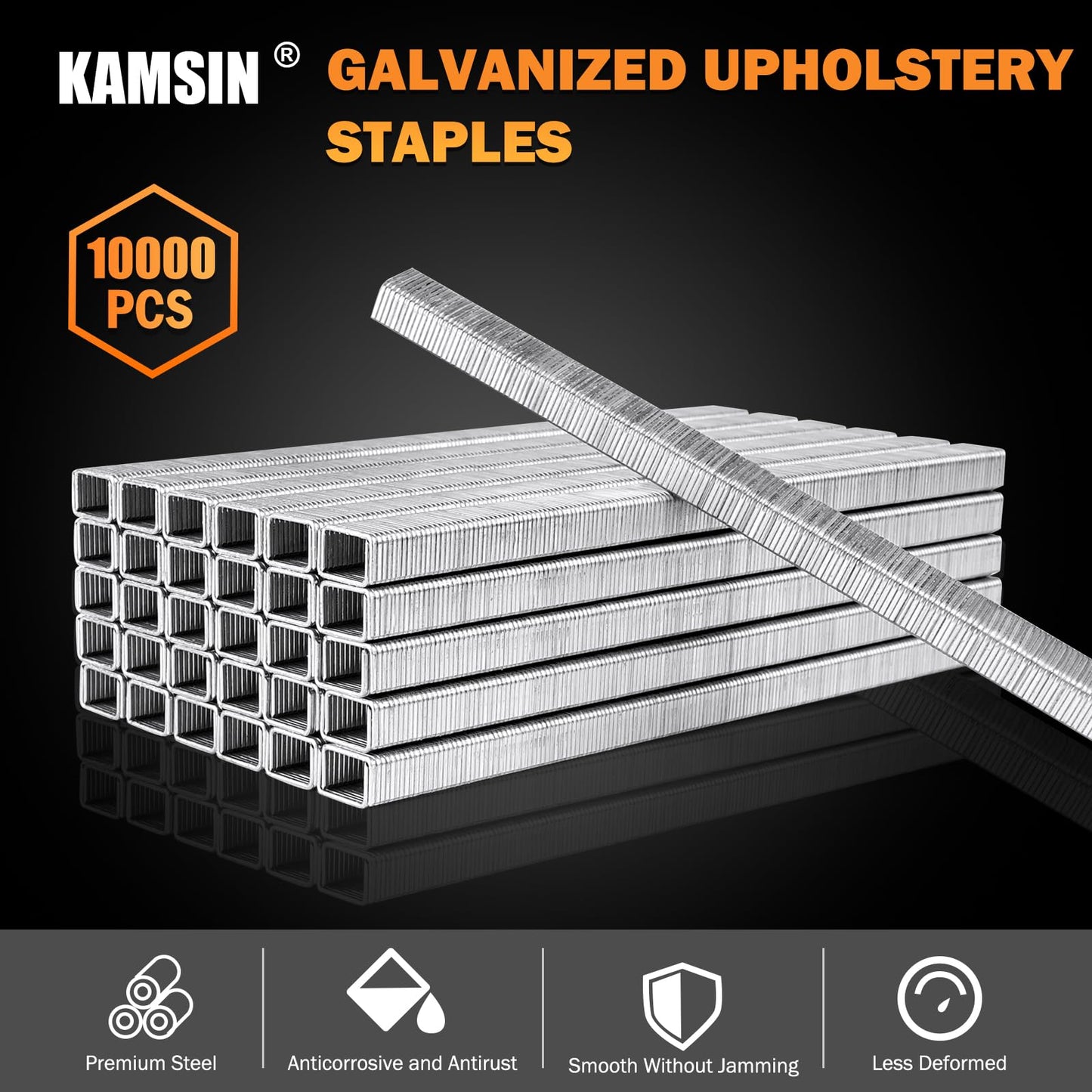 Kamsin KN7116SG 22 Gauge Pneumatic Upholstery Stapler Bundle with 10,000pcs 3/8" Crown 1/4" Leg Length KAMSIN 7106 Staples