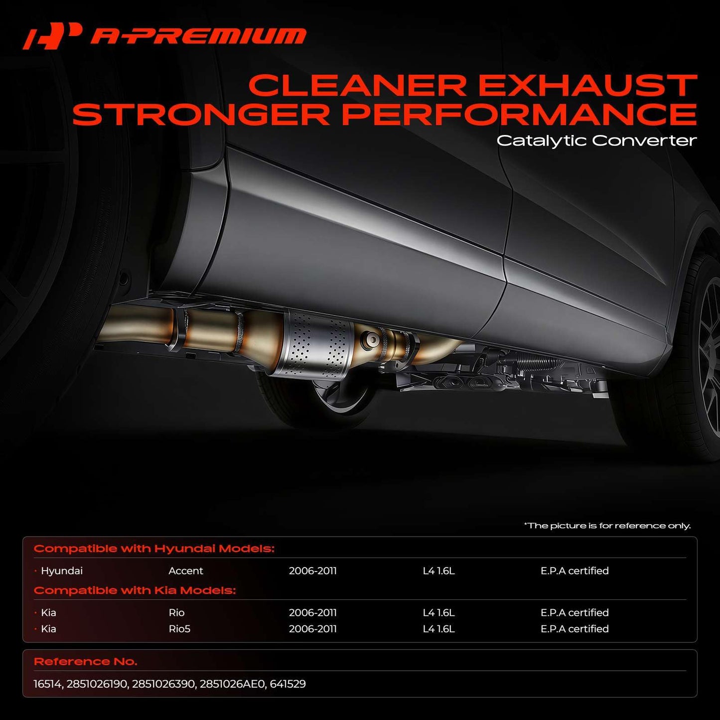 A-Premium Front Exhaust Manifold Catalytic Converter Kit Direct-Fit Compatible with Hyundai Accent & Kia Rio, Rio5, 2006-2011, 1.6L, EPA Compliant, Replace# 2851026190, 2851026390