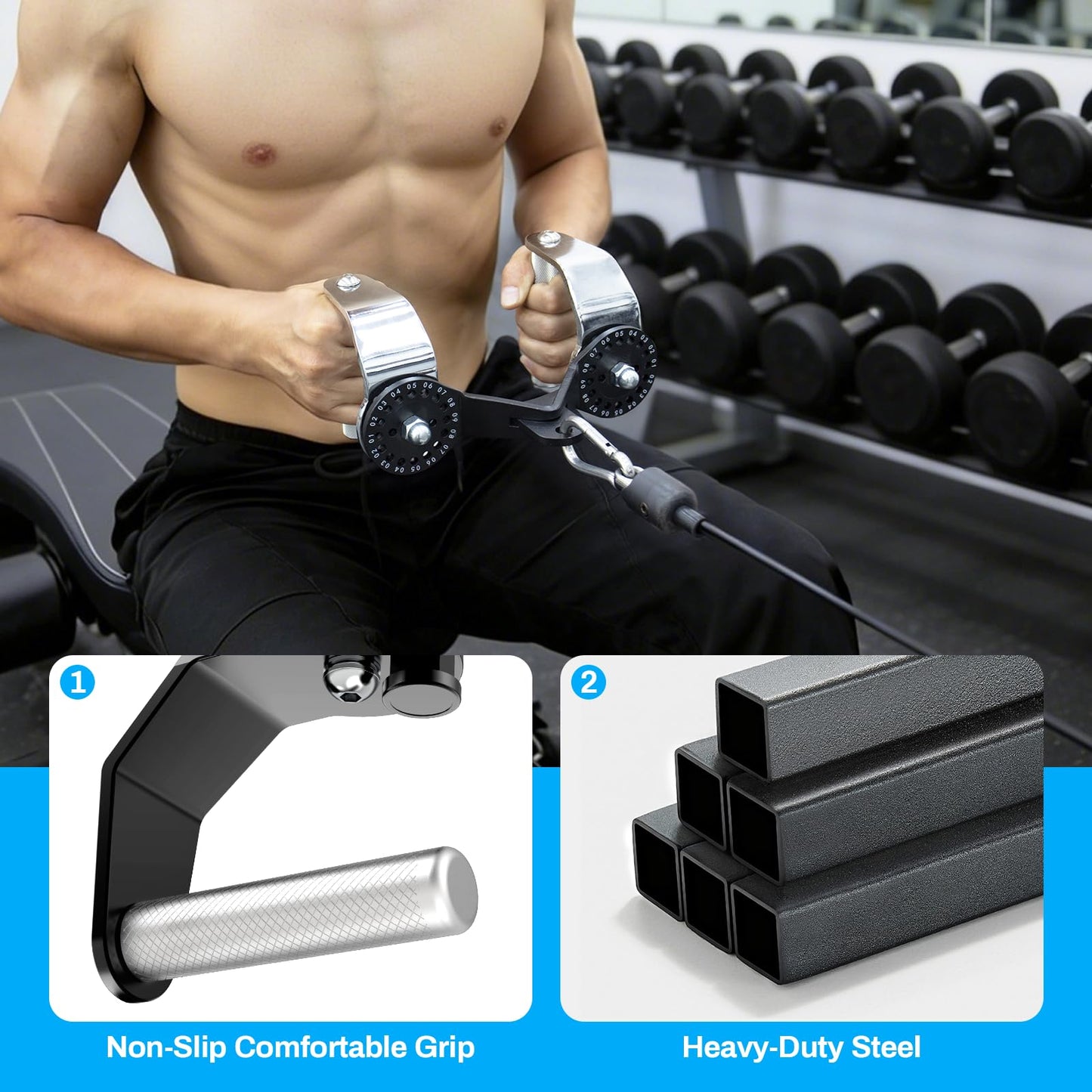 HXD-ERGO 360° Rotating LAT Pull Down Bar Set, LAT Pulldown Attachments with 16 Lockable Angles, 3 Grip Widths Cable Machine Attachment for Full Body Workout, Home Gym Equipment