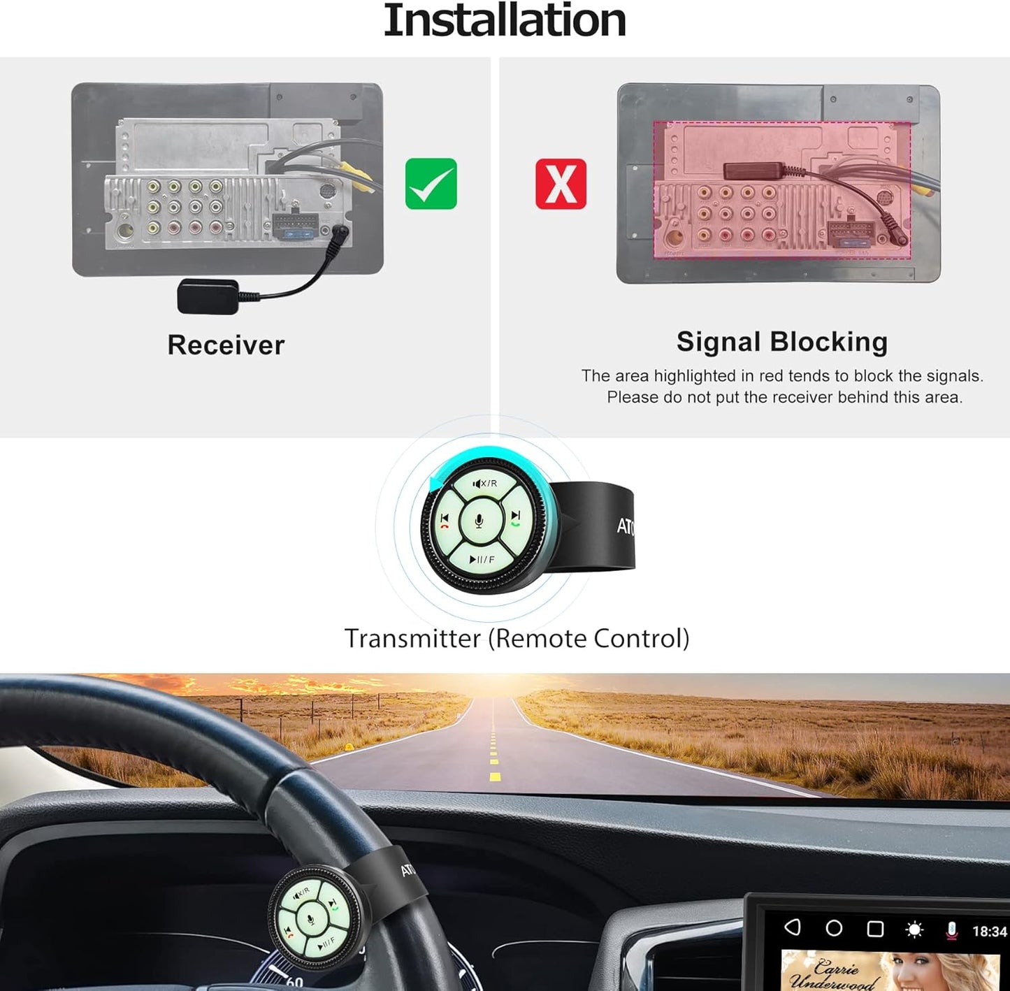 ATOTO AC-44F5 (F7 S8), X10/A6/A5/S8 Watchband Style Wireless Remote Control with Luminous Buttons, Plug & Play - Only