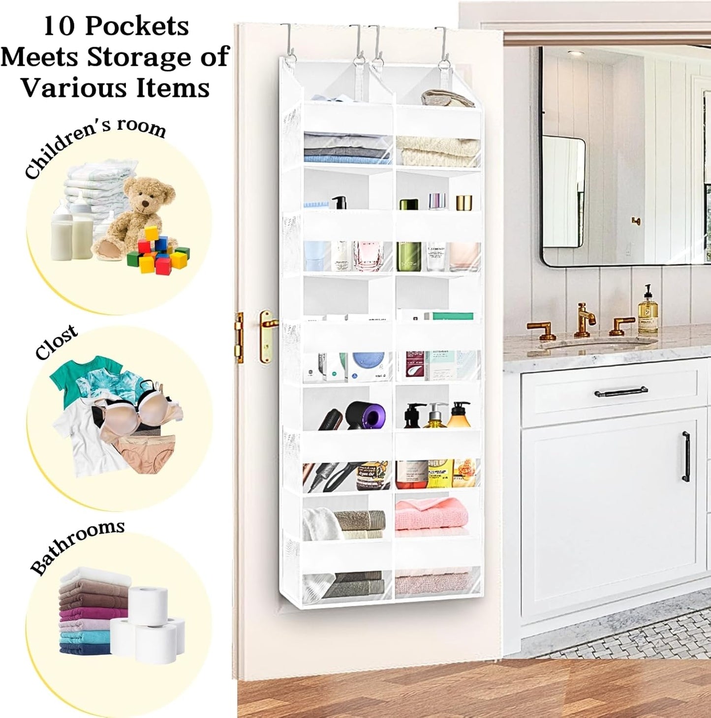 Over The Door Organizer - Extra Large 5-Tier Storage Solution | 10 Compartments for Toys, Shoes & More