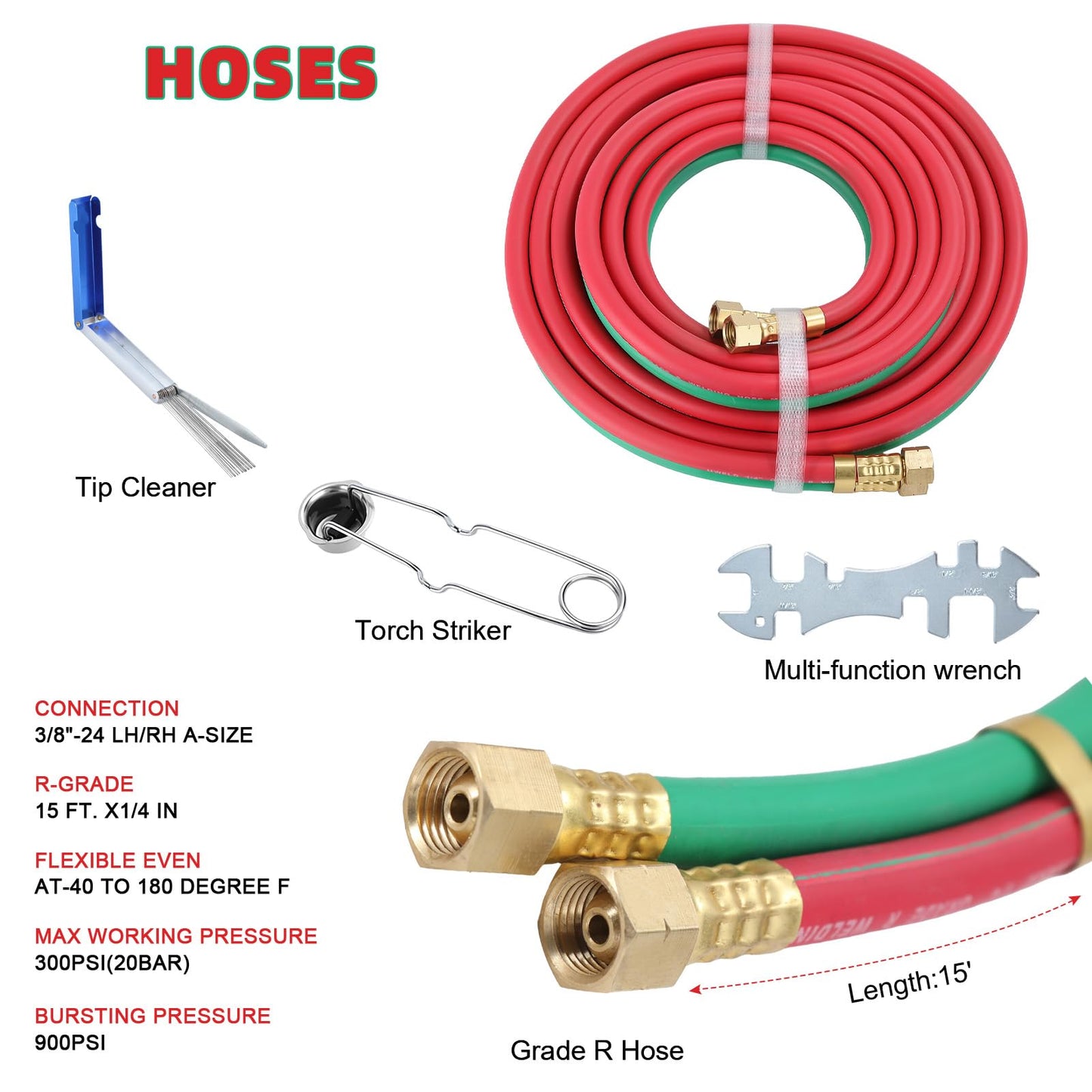 Portable Cutting Torch Kit with Tanks - Oxy Acetylene Welding & Cutting Torch Kit with Hand-Tugging Rod Goggles Long Pipe Brass Nozzle Welding Pressure Gauge CGA540 & CGA200 ﻿