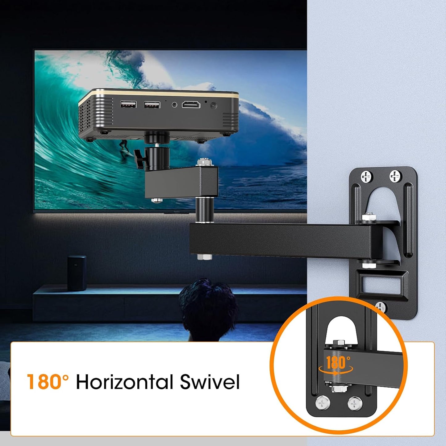 DAWASAPAT 1/4" Universal Porjector Mount Foldable Wall Mount Screw, Adjustable Tilt&Swivel Hanging Bracket Holder Wall