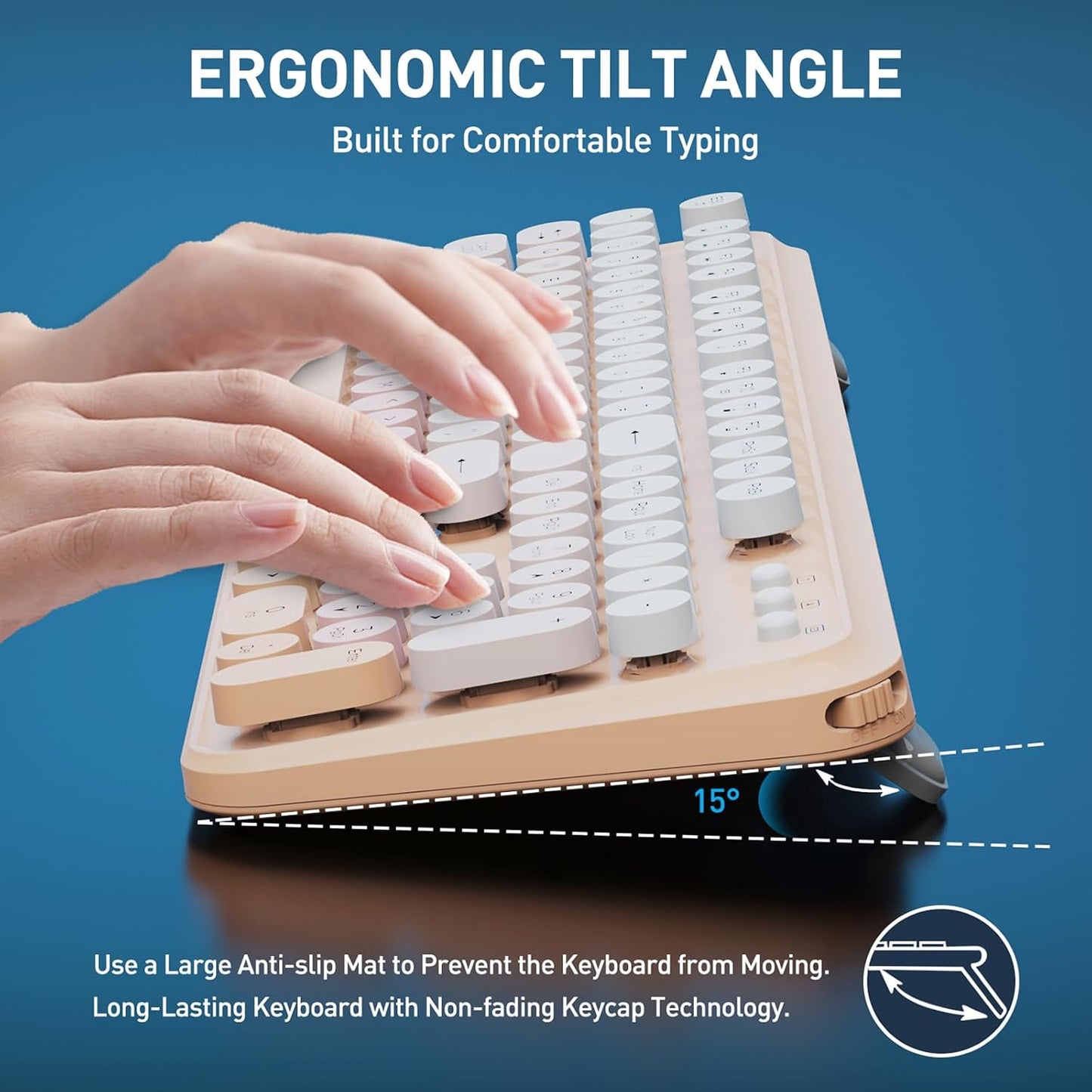 FOPETT 2.4 Wireless Keyboard and Mouse Combo, GHz Full-Sized Wireless Keyboard Mouse with Round Keycaps for Windows