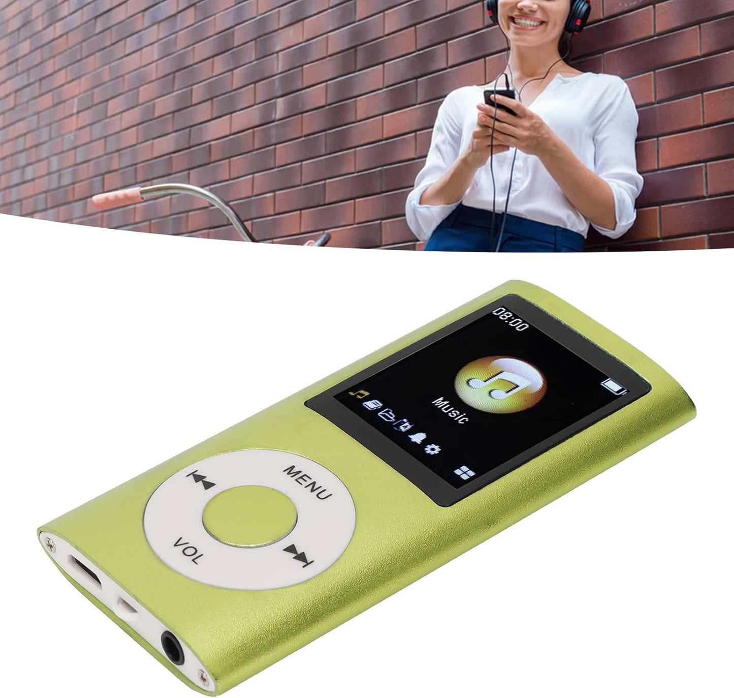 Dan&Dre MP3 1.8 Inch 64G Player, LCD Slim Portable Music Player with Lossless Sound, Aluminum Alloy, Expandable (Green)