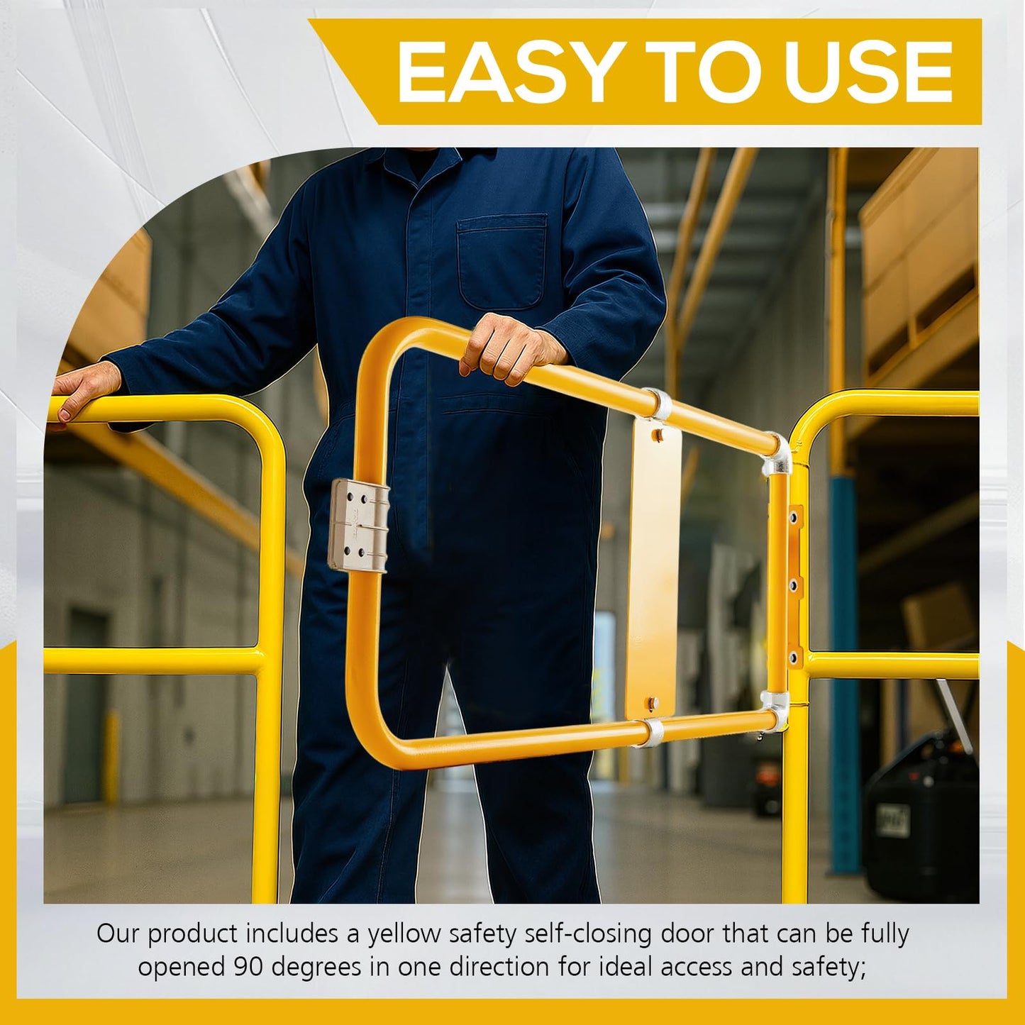 Blulu Industrial Swing Gate Universal Spring-Loaded Safety Swing Gate 16" to 26" Wide Self-Closing Safety Powder Coated High-Visibility Yellow