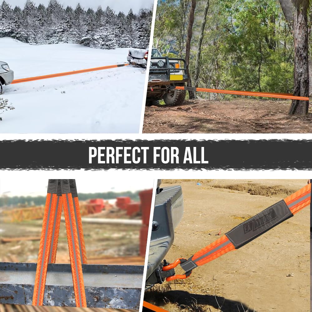 3”x10Ft Super Sturdy Lift Sling Straps 25000 Lbs Breaking Load Capacity Heavy Duty Lifting sling Crane Tree Saver Strap Recovery Straps Tow Strap Pull Hoist 2pcs 3/4 Robust D Ring Shackles+Storage Bag
