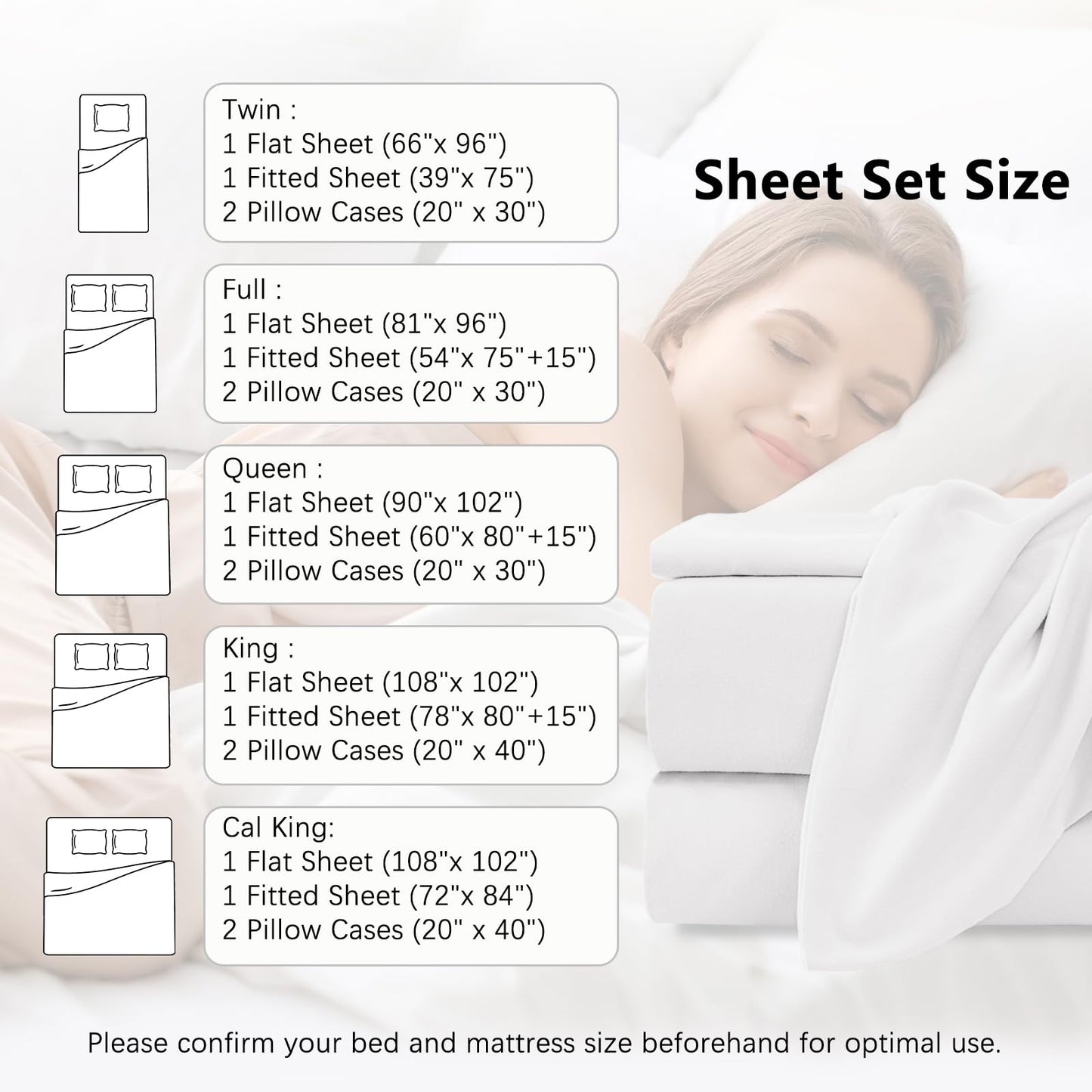 USXIBEI Queen Size 4 Piece Sheet Set - Hotel Luxury Bedding for Queen Size Bed - Soft and Breathable Bed Sheets Set - Deep Pocket Sheets,Wrinkle & Fade Resistant(Queen, White)