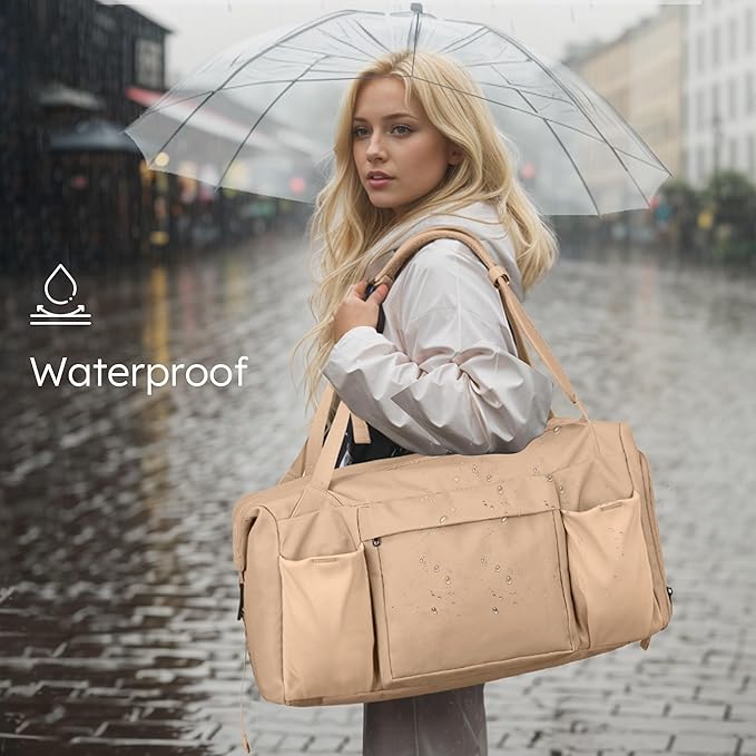 Gym Bag for Men with Shoes Compartment and Wet Pocket Convertible Duffle Bag and Gym Backpack Waterproof Sports Bag with 2 Bottle Holders Weekender Overnight Bag - Khaki