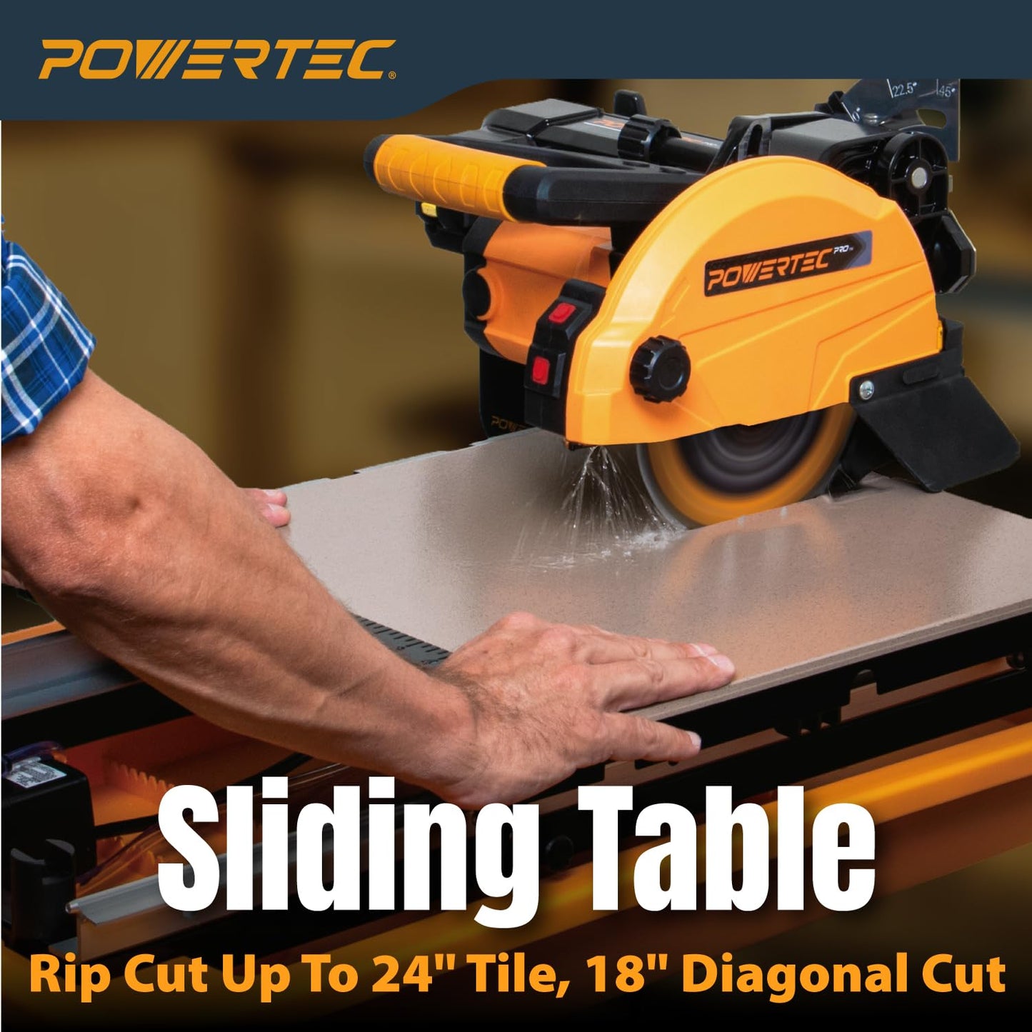 POWERTEC PRO 7-Inch Wet Tile Saw with Stand - 10-Amp, 1.5 HP Tile Cutter with Laser & LED Light, for Precise Ceramic & Porcelain Cuts (TLS1003)