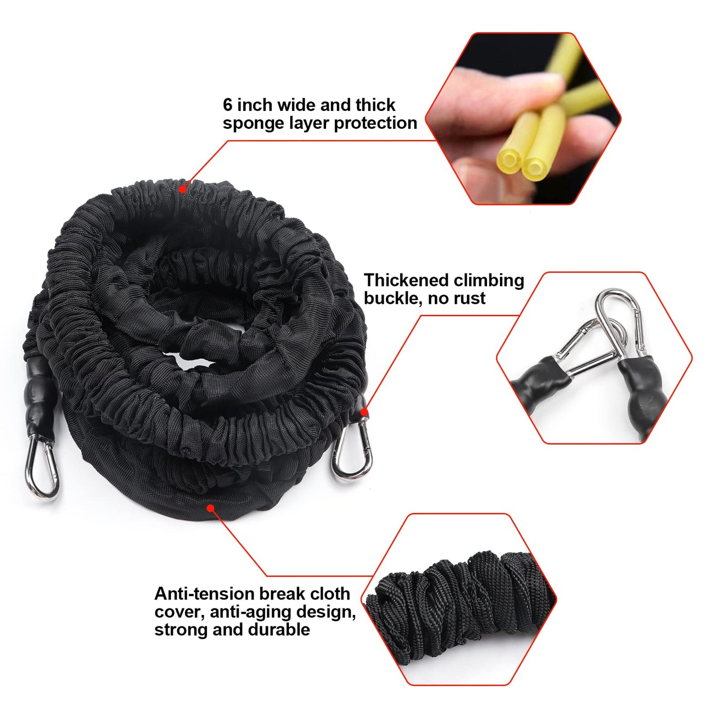 Sunsign Resistance Running Training Bungee Band, Bungee Resistance Cord Set, Long Resistance Band, Lateral Movement Sprint Overspeed Training Fitness for Fast, 6.6ft-Black