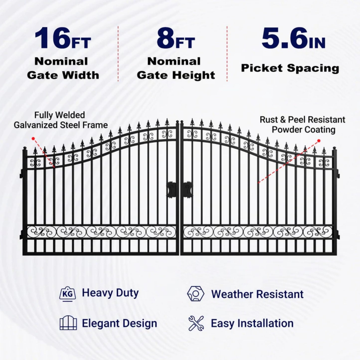 Chery Industrial Steel Dual Swing Driveway Gate, European Style,Secure Outdoor Patio Door with Welded Galvanized Steel Frame, Robust and Long-Lasting (20×8ft)
