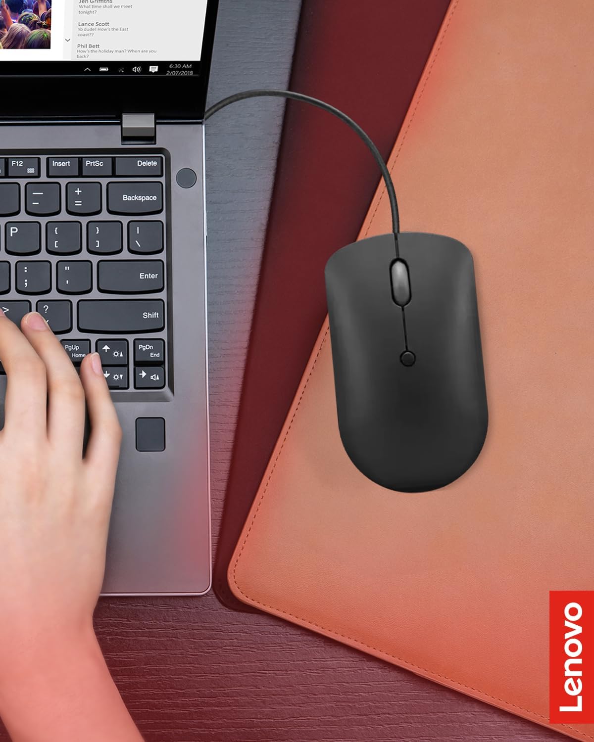 Lenovo 400 USB-C Compact Wired Mouse - Portable Black Design for Notebooks & Monitors