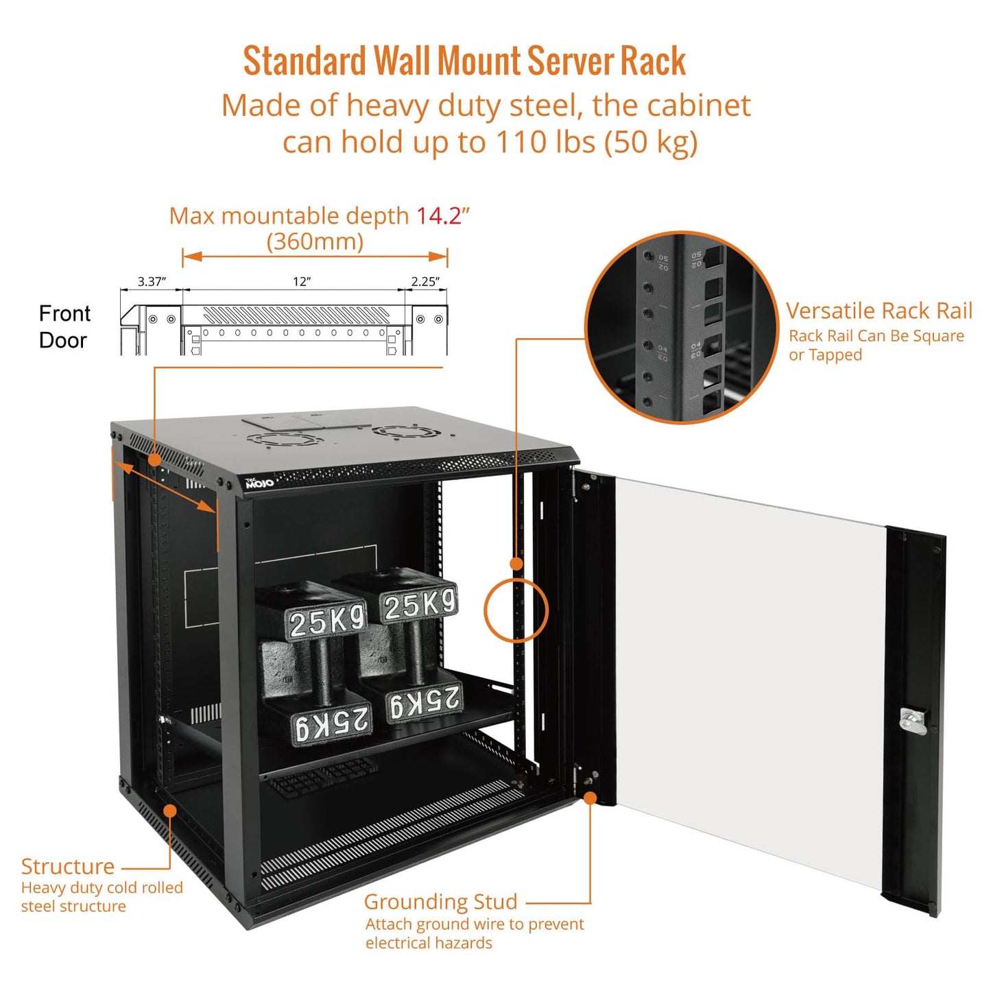 Tecmojo 12U Wall Mount Server Cabinet IT Network Rack Enclosure Lockable Door and Side Panels Black,Cooling Fan,Glass Door,17.7inch Depth,for 19” IT Equipment,A/V Devices